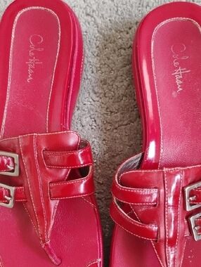 Cole Haan Bright Red Patent Leather Slide Sandals with Buckle